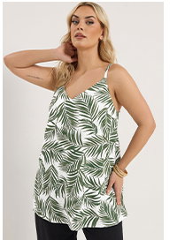 YOURS Curve Sage Green Palm Leaf Linen Vest Top