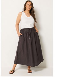 YOURS Curve Chocolate Brown Linen Maxi Skirt