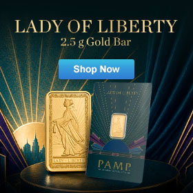 2.5 g Gold Lady of Liberty Bqr 