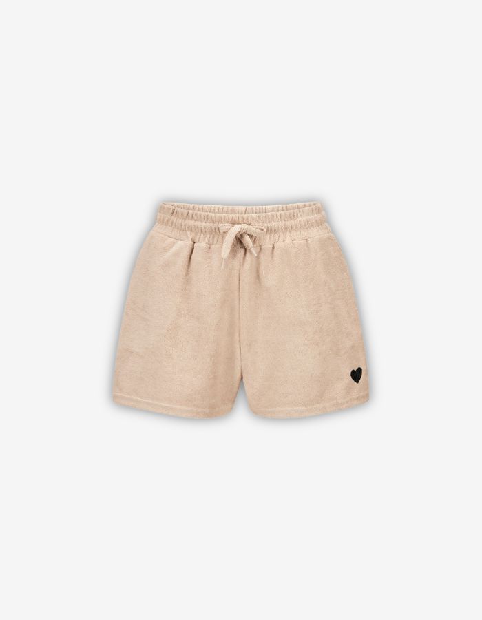 Frottee-Shorts mit Herz-Stickerei in Beige