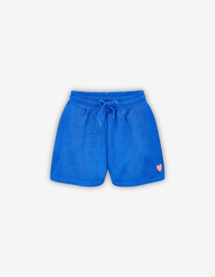 Frottee-Shorts mit Herz-Stickerei in Blau