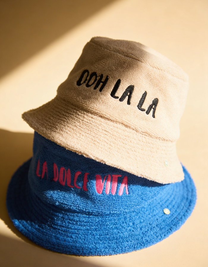 Frottee-Bucket Hat aus Baumwolle mit Stickerei