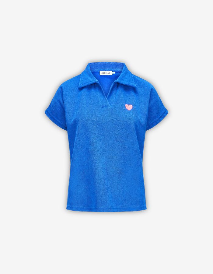 Frottee-Shirt mit Herz-Stickerei in Blau
