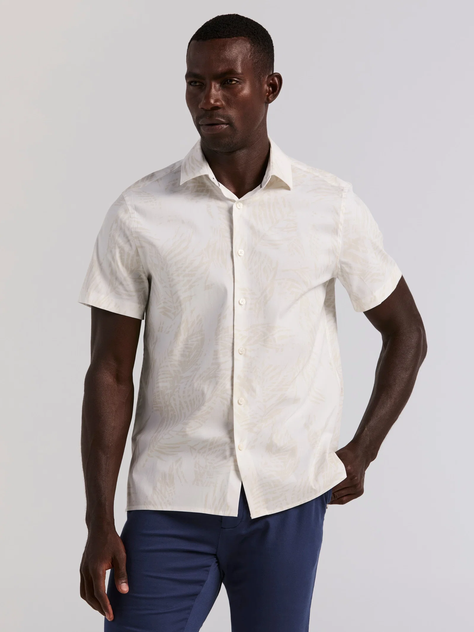 Image of Textured Leaf Print Cotton Shirt