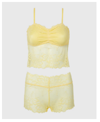 PJ Lush Lace Cami with Boyshort Set in Pale Banana
