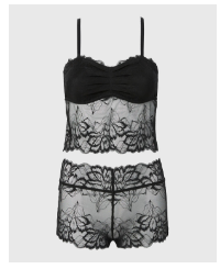 PJ Lush Lace Cami with Boyshort Set in Tuxedo Black