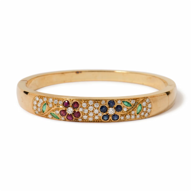 Vintage 18K Yellow Gold Diamond & Multi-Color Stone Bracelet