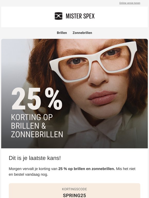 Alleen tot morgen: Bespaar 25 % op brillen en zonnebrillen