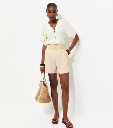 Brown Crinkle Texture V-Neck Lace Trim Mini Dress