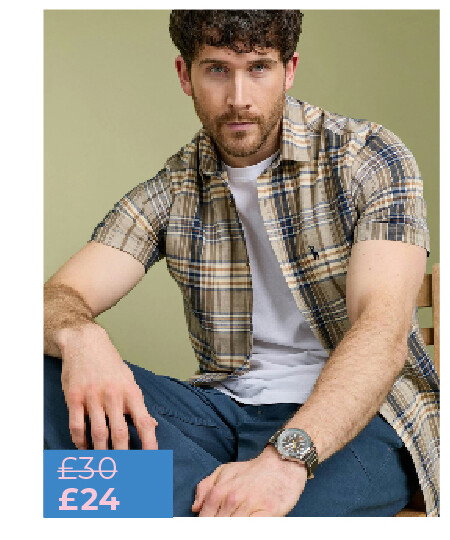 Pure Cotton Slub Textured Check Short Sleeve Shirt