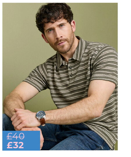 Cotton Blend Textured Stripe Polo Shirt