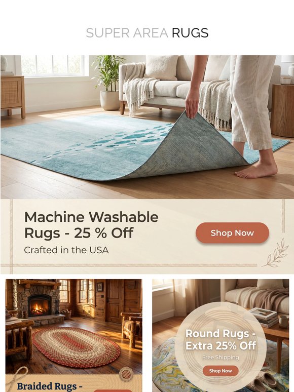 Deal Alert! - 25% Off Machine Washable Rugs