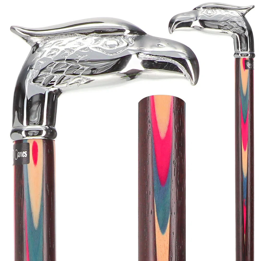 Image of Patriotic Chrome Plated Eagle Head Cane: Inlaid Wenge Wood