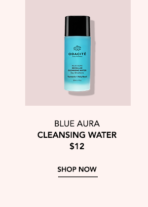 Odacité Blue Aura Micellar Cleansing Water Petite, a small teal bottle