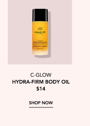 Odacité C-Glow Hydra-Firm Body Oil Petite, a small yellow bottle