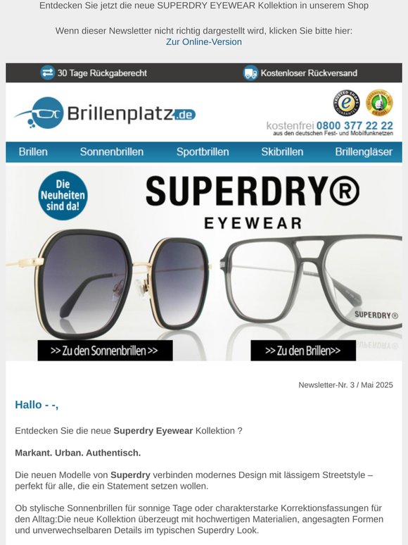 SUPERDRY Brillen und Sonnenbrillen - die Neuheiten sind da