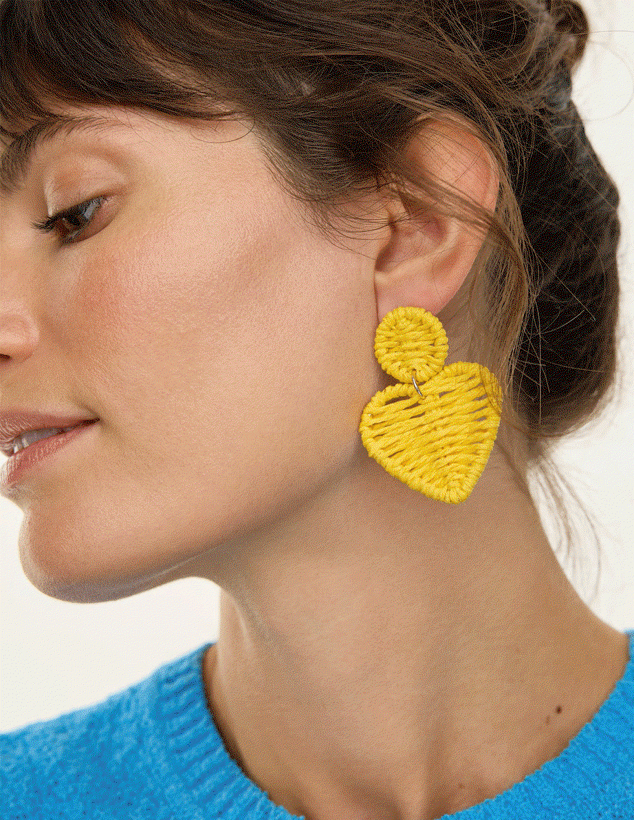 Dulce Large Yellow Heart Drop Woven Stud Earrings