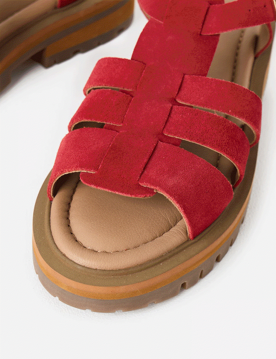 Red Suede Chunky Fisherman Sandals