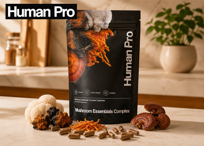 Mushroom Essentials Complex by Human Pro, four functional mushrooms in one daily serving