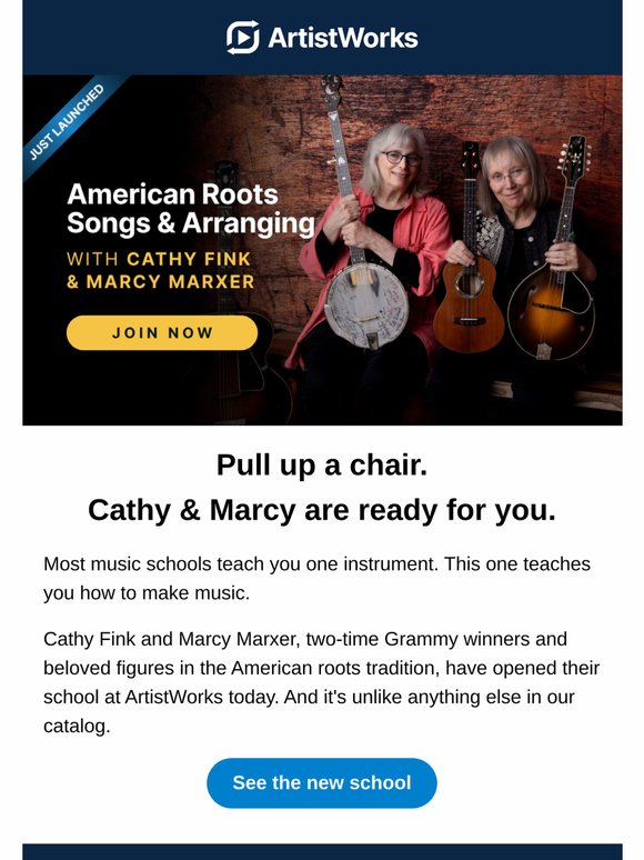 🎉 NEW SCHOOL: American Roots Songs & Arranging with Cathy Fink & Marcy Marxer
