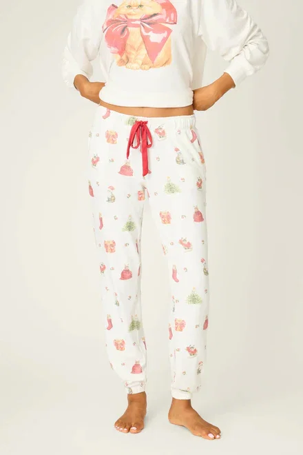 PJ Salvage Feline Festive Cat Print Banded PJ Pants as seen on Chloe Sims