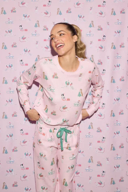 PJ Salvage Peace & Pawlidays Dog Print PJ Top