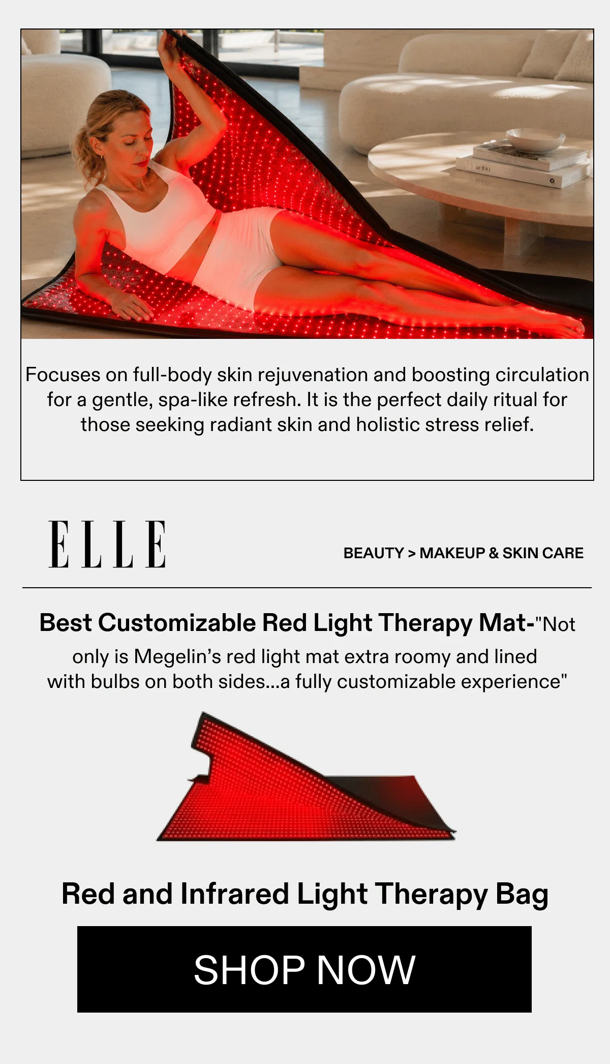 Red and Infrared Light Therapy Bag - Recommended by ELLE, as "The Best Customizable Red Light Therapy Mat"