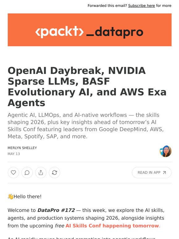 OpenAI Daybreak, NVIDIA Sparse LLMs, BASF Evolutionary AI, and AWS Exa Agents