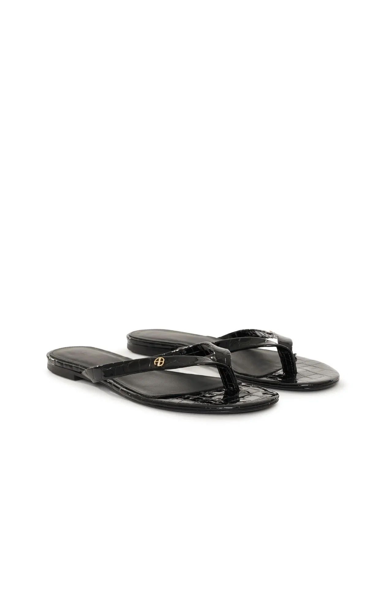 Image of Anine Bing Noelle Thong Sandals Embossed Black