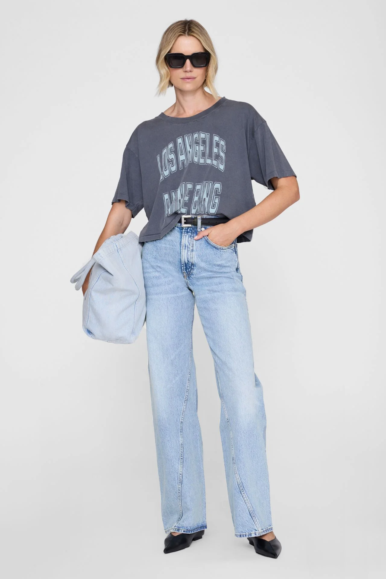 Image of Anine Bing Johnny Cropped Tee Washed Grey
