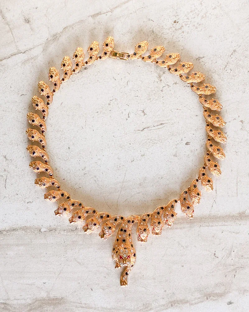Image of Vintage GOLD tone LEOPARD NECKLACE