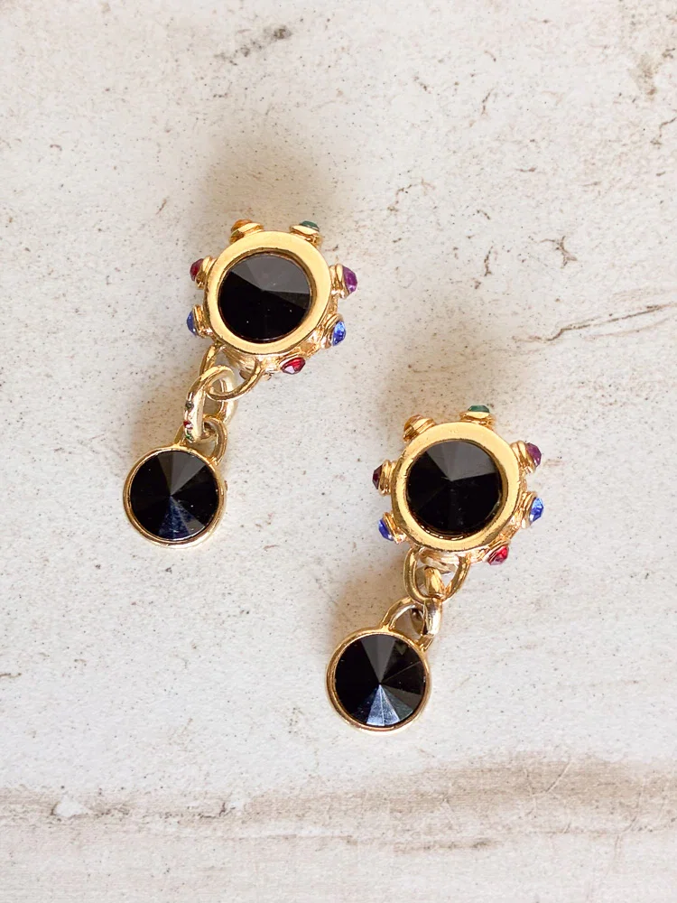 Image of Vintage Gold-tone Multicolor Rhinestone Clip-on Earrings