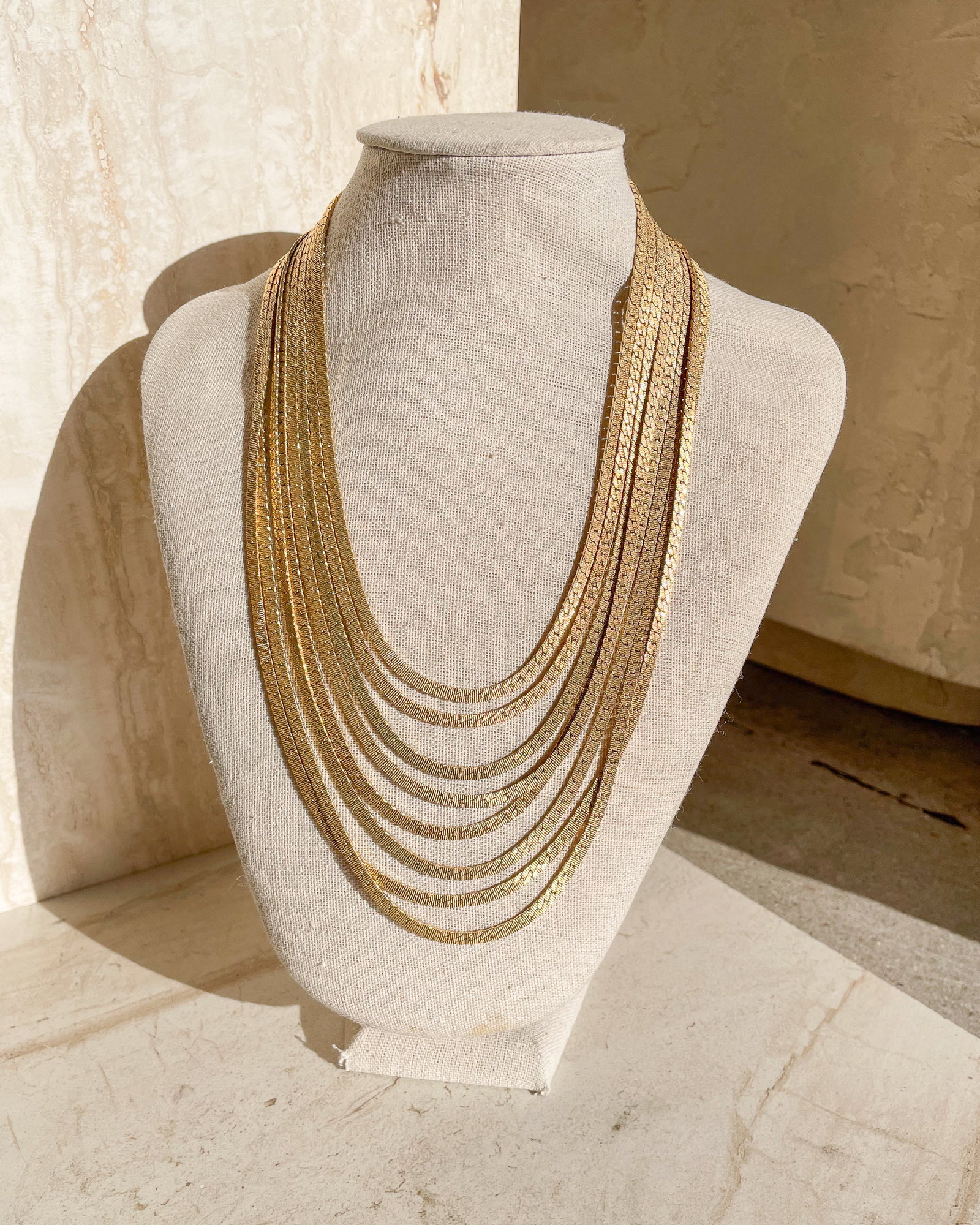 Image of Vintage Signed 8 Strand Gold Chain Necklace