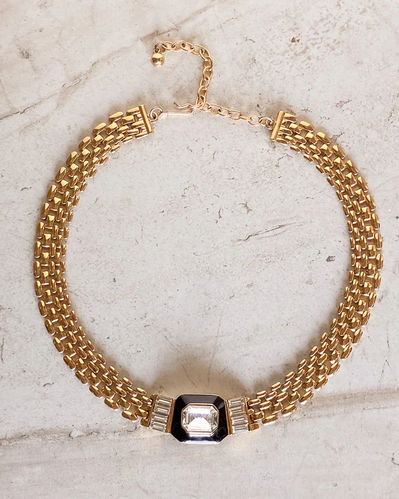 Image of Vintage Signed Gold Pave Statement Necklace