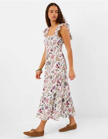 Floral Print Tiered Maxi Dress Ivory