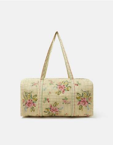 Floral Embroidered Check Weekend Bag
