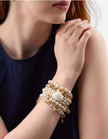 10-Pack Sealife Charm Pearl Stretch Bracelets