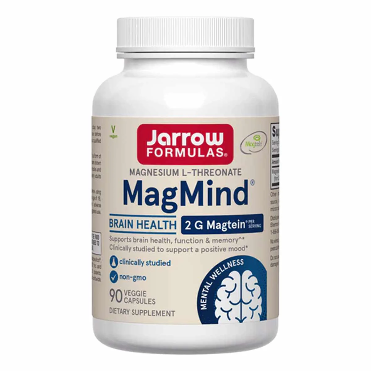 Image of MagMind Magnesium L-Threonate, 90 Veg Capsules, by Jarrow Formulas