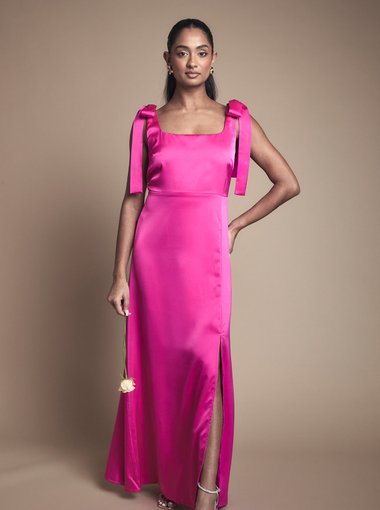 Satin Tie Shoulder Midi Bridesmaid Dress