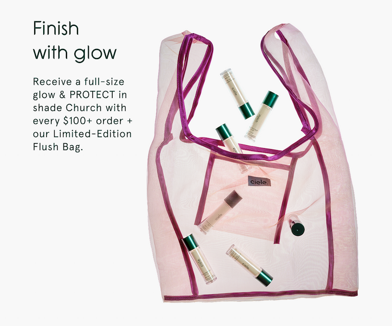Receive a pink bag with product with every order over one hundred dollars