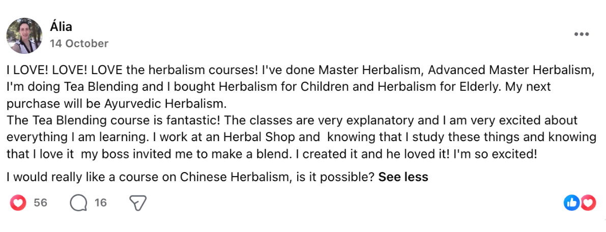 Herbalism testimonial 1