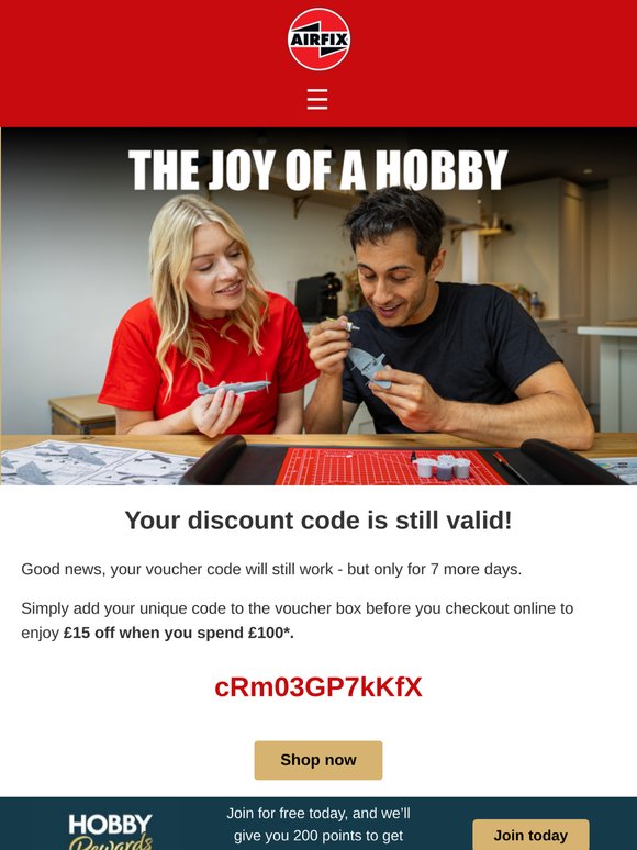 Your discount code has one week left