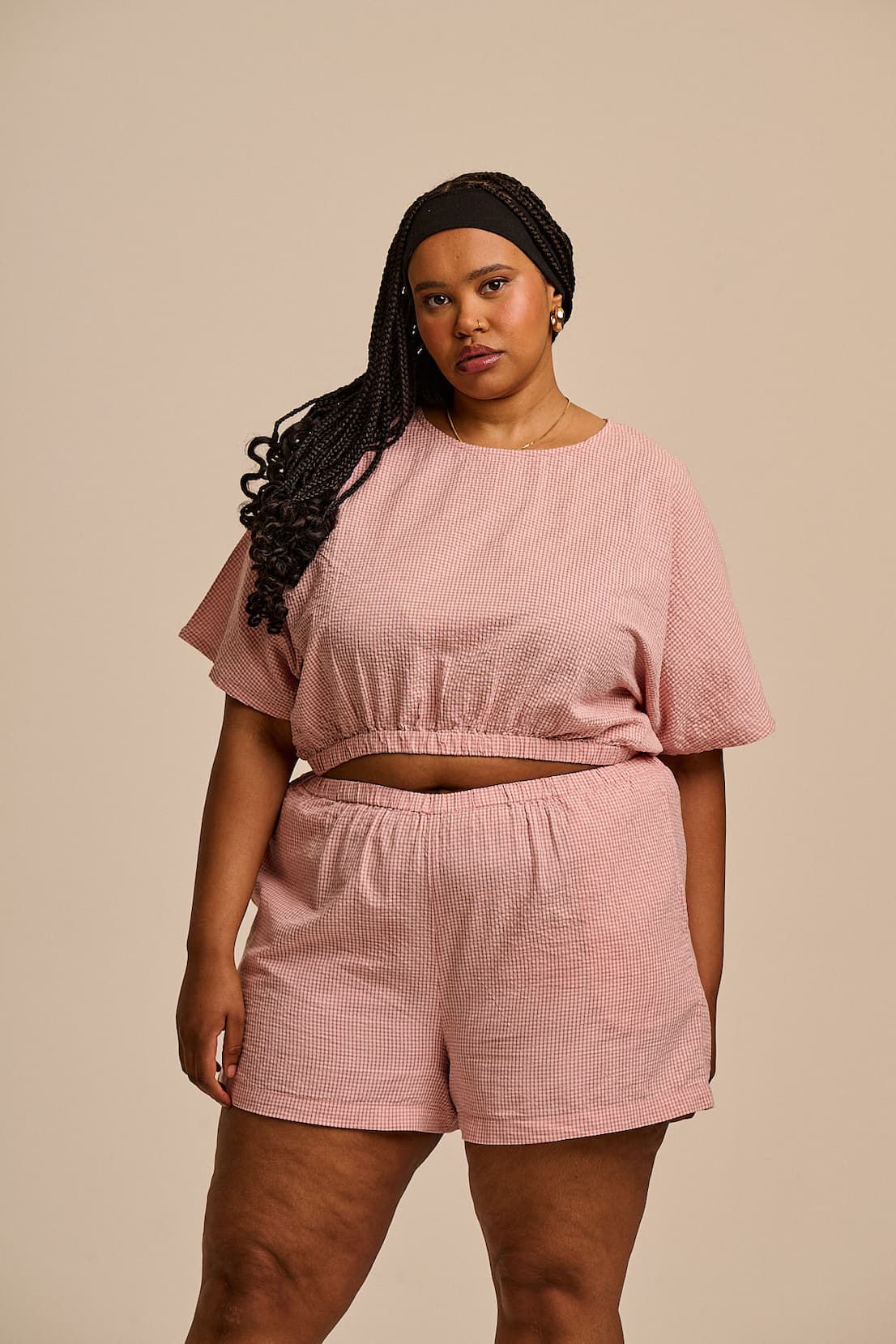 Popan - Cotton Shorts in Pink Mini Gingham