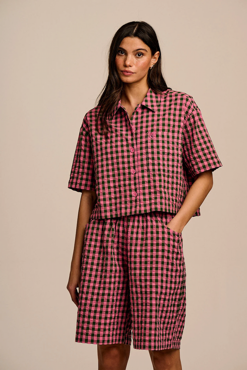 Madero - Cotton Long Shorts in Pink & Green Gingham