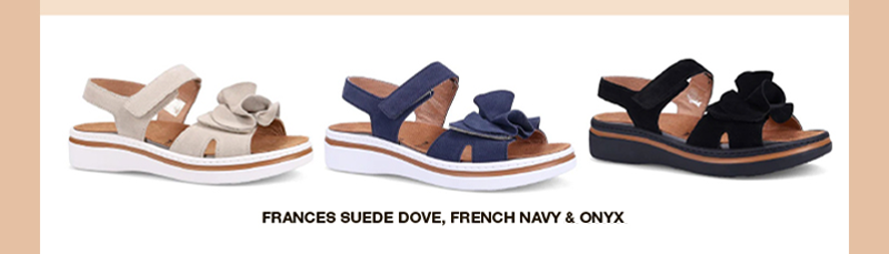 FRANCES SUEDE DOVE, FRENCH NAVY & ONYX FRANCES SUEDE DOVE, FRENCH NAVY & ONYX