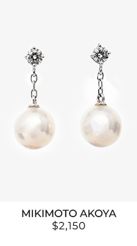Mikimoto Akoya 18k White Gold Cultured Pearl Diamond Drop Earrings
