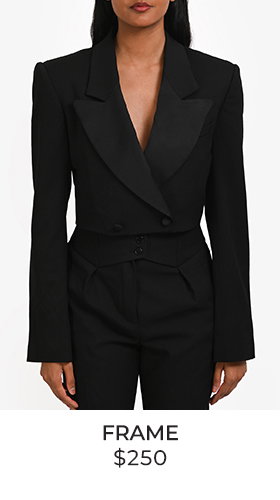 Frame Black Wool Shoulder Padded Cropped Tux Blazer Size 4