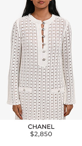 Pre-Loved Chanel™ 2023 White Cotton Knitted Half Button-Up Dress With Slip Size 38