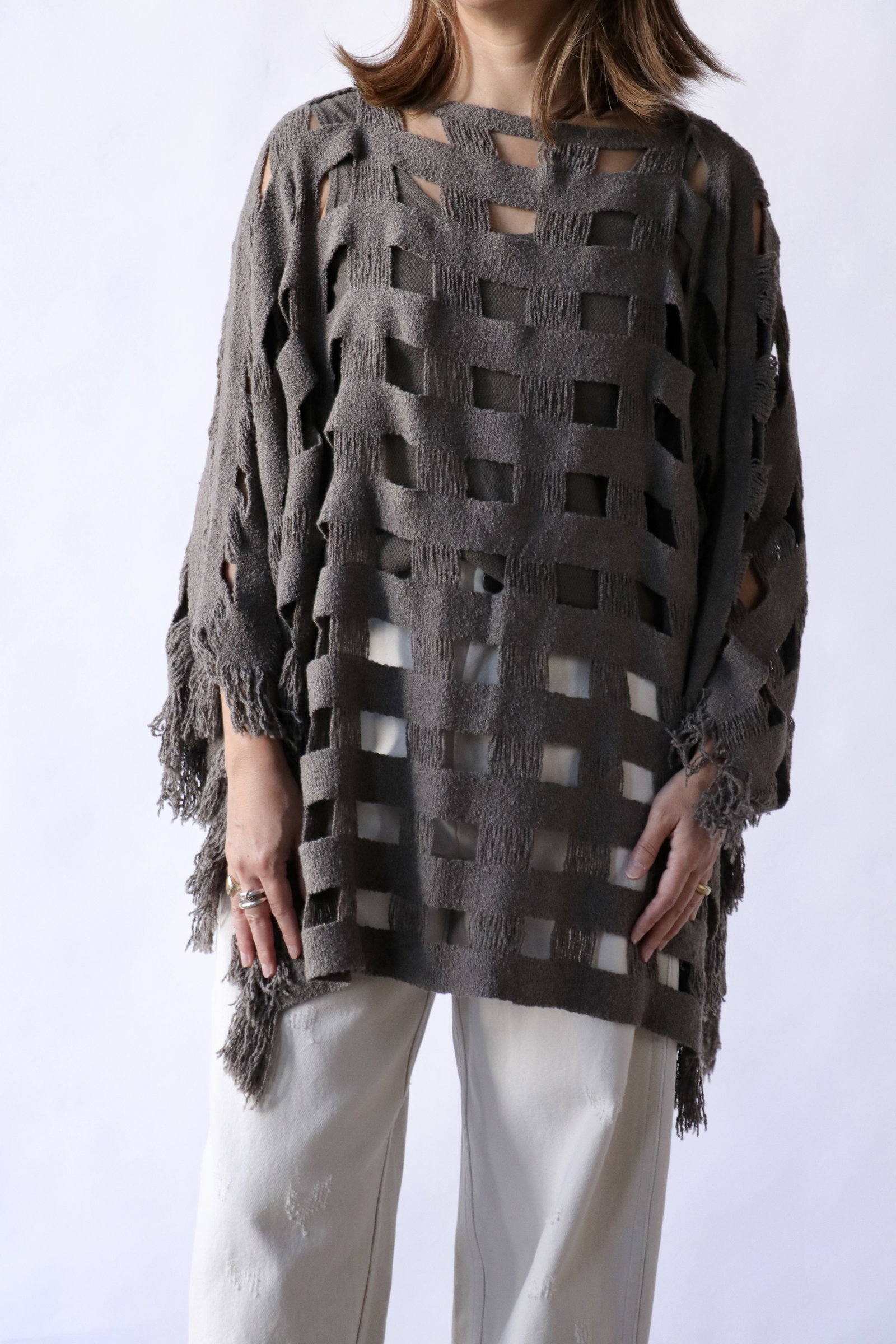 Lauren Manoogian Handwoven Grid Poncho in Granite