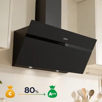 Ciarra Hotte Aspirante 90 cm Silencieuse Hotte de Cuisine en Verre Dépoli 90cm Avec Angle Anti-traces de Doigts Noir A+++ Wifi CBCG9736H-G